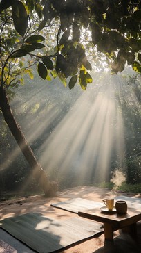 Morning sunshine illuminating a serene natural space